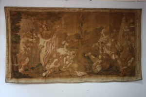 Grande toile peinte à l'imitation d'une tapisserie, travail italien du XVIIIème siècle