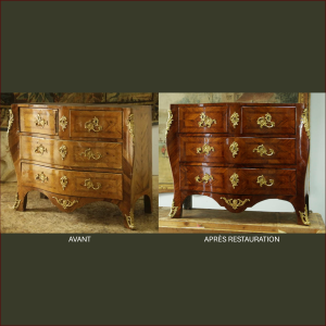 L'avant/après restauration d'une commode d'époque Louis XV