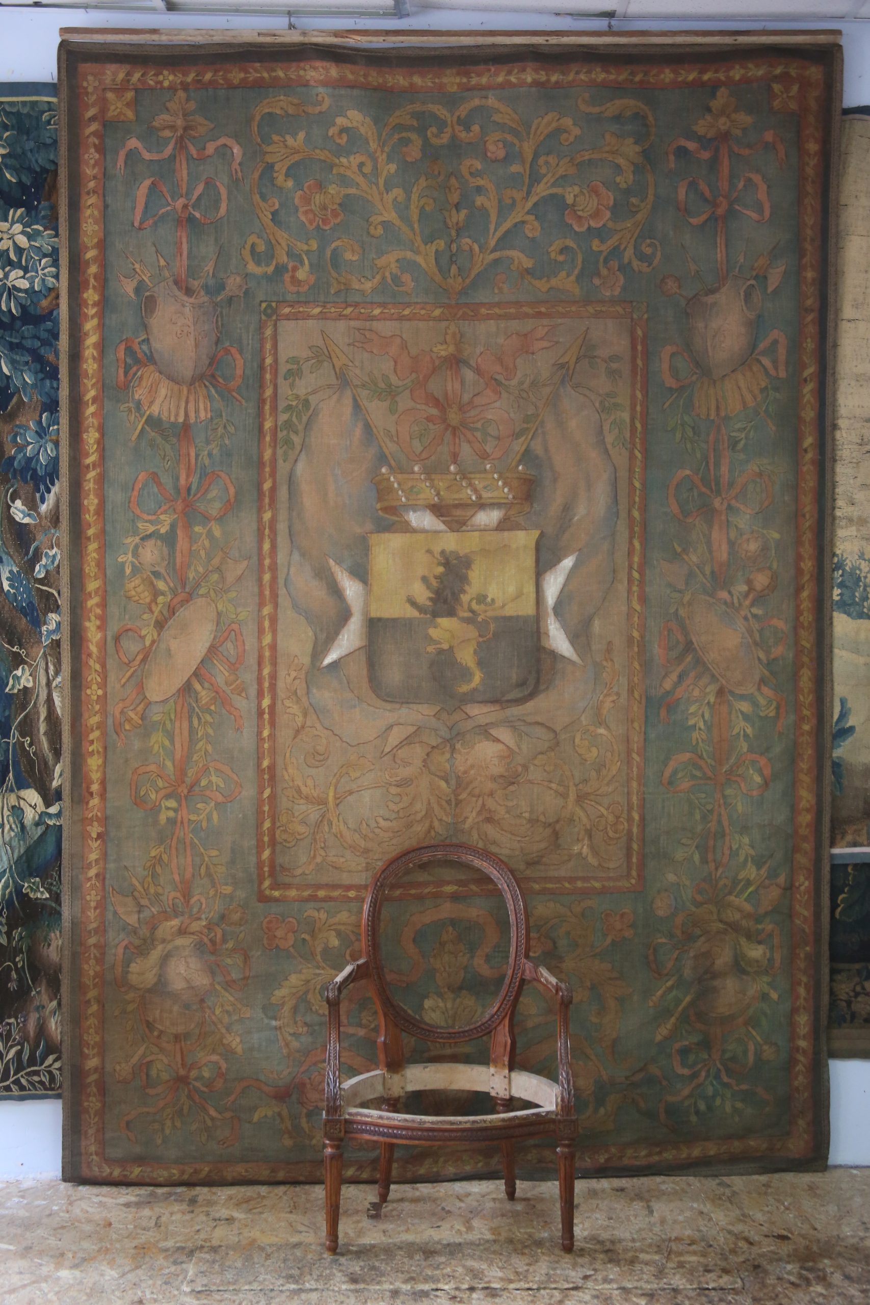 Importante toile peinte armoriée, Italie, XVIIIes