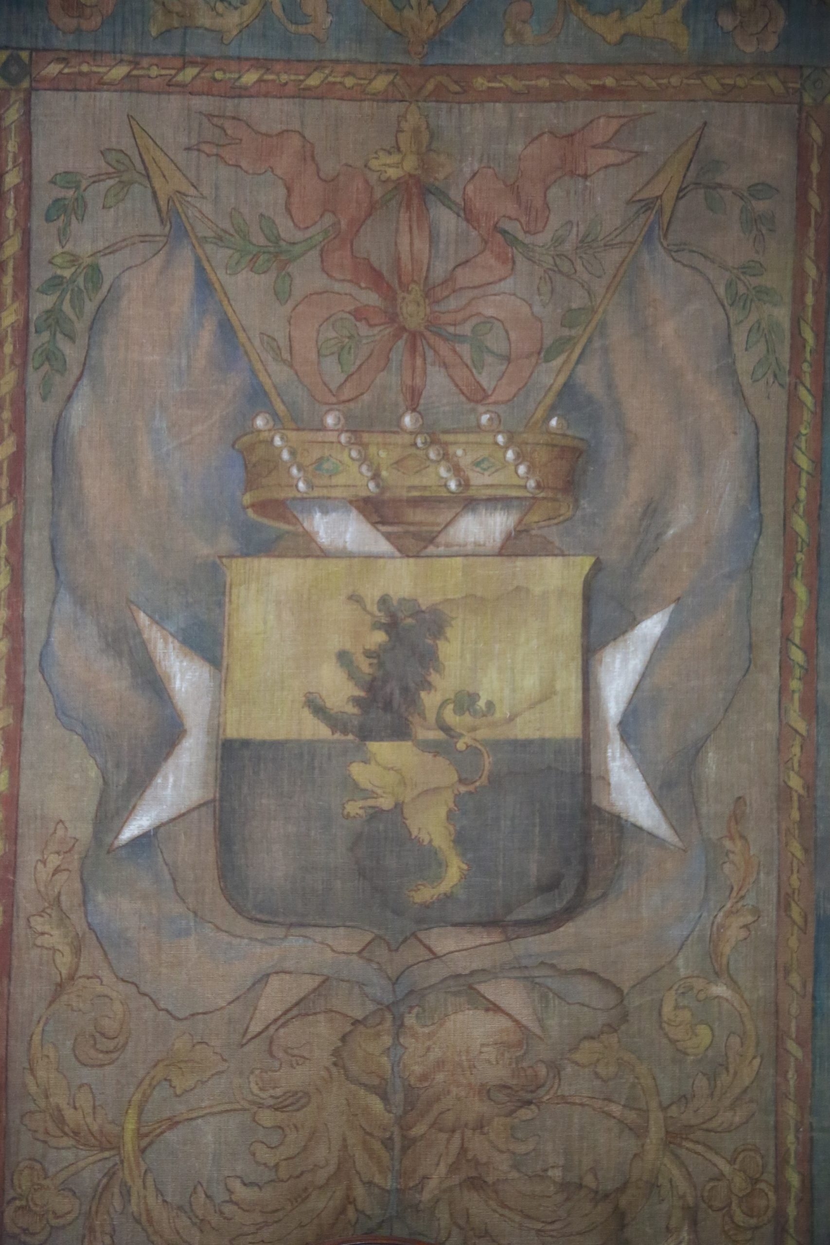 Importante toile peinte armoriée, Italie, XVIIIes