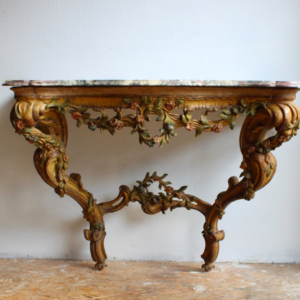 Console italienne en bois sculpté et peint, Italie XVIIIe