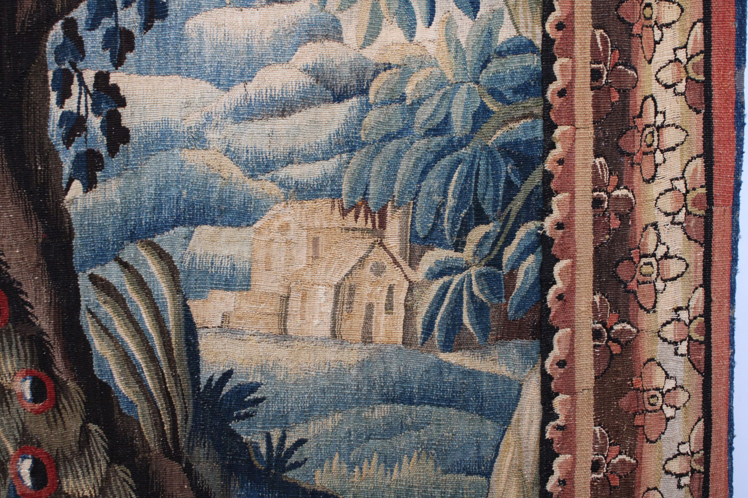Tapisserie d'Aubusson "Paysage exotique au paon et à La pagode" XVIIIe." – Image 5