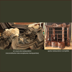 Restauration complète d'une paire de bibliothèques en chêne sculpté datant du XVIIIe siècle
