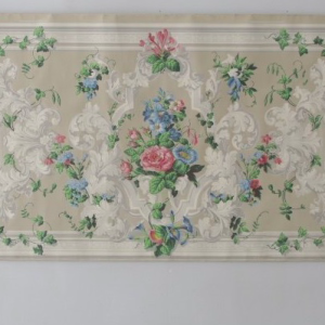 Lé de papier peint oiseaux et fleurs XIXe - « Pierre de gris »