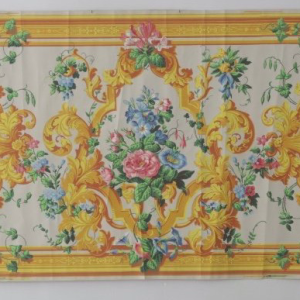 Lé de papier peint oiseaux et fleurs XIXe  «  gris et ton d’or »