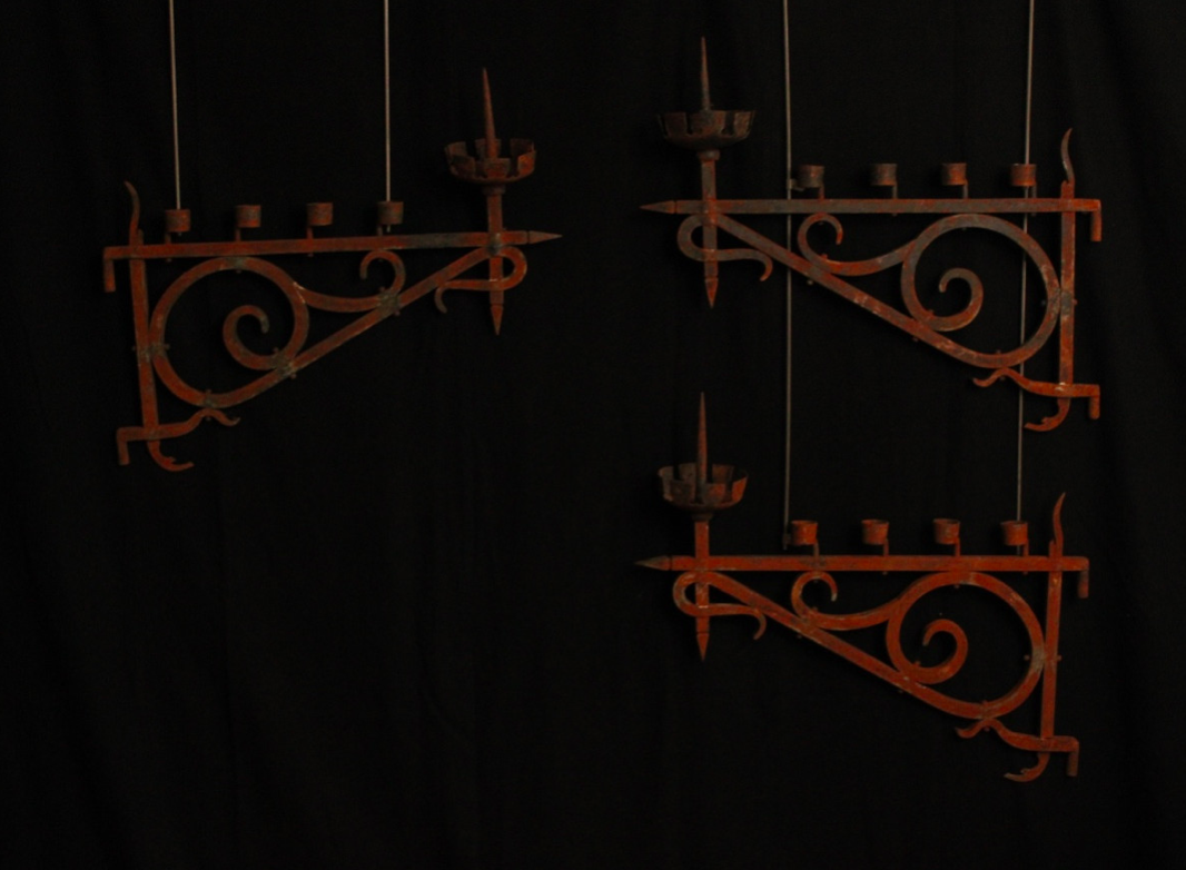 Ensemble de trois appliques bras de lumière, pique-cierge, XXe