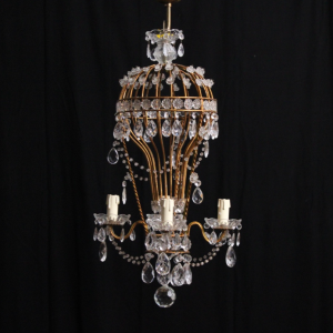 Lustre montgolfière, bronze doré et pampilles, XXe s