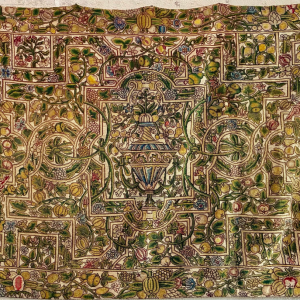 Important tapis de table, ouvrage en tapisserie au point, Angleterre, XIXe siècle 