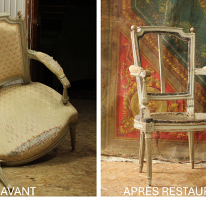 L'avant et après restauration d'un fauteuil sculpté
