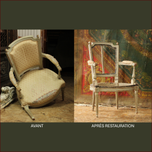 'avant et après restauration d'un fauteuil sculpté