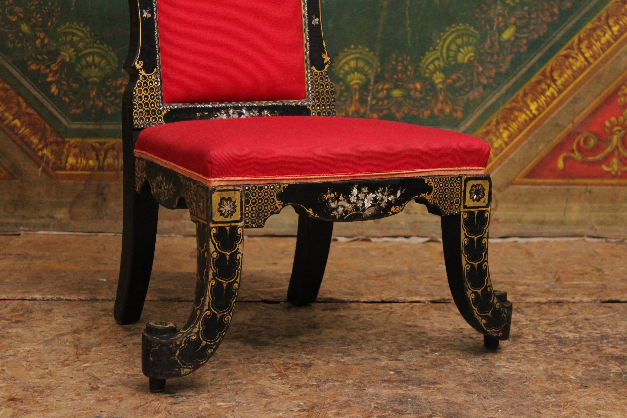 Chaise en bois laqué avec nacre, Napoléon III, fin XIXe s – Image 2