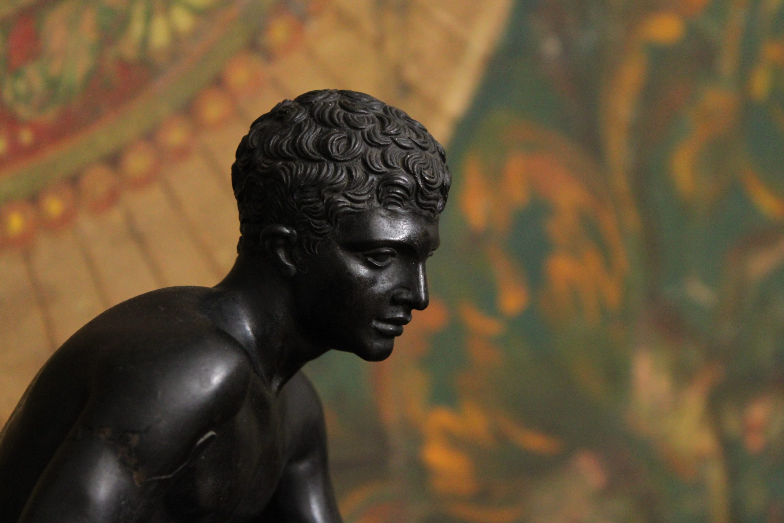 Hermès en bronze sur socle en marbre d'après l'antique "Hermès assis", XIXe s – Image 4