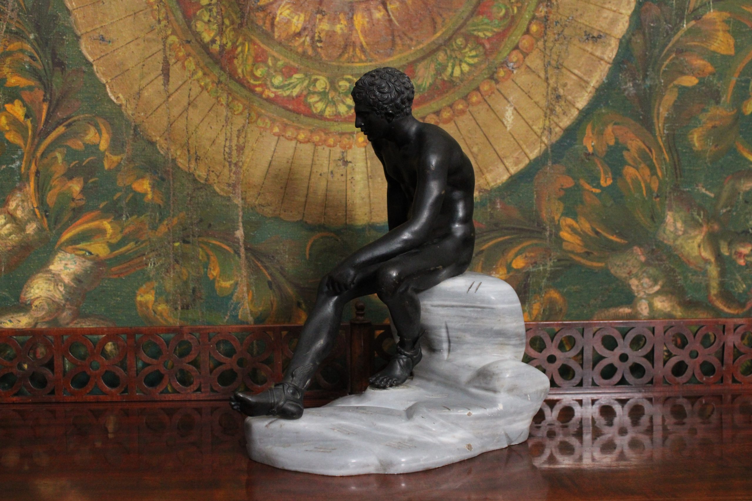 Hermès en bronze sur socle en marbre d'après l'antique "Hermès assis", XIXe s – Image 6