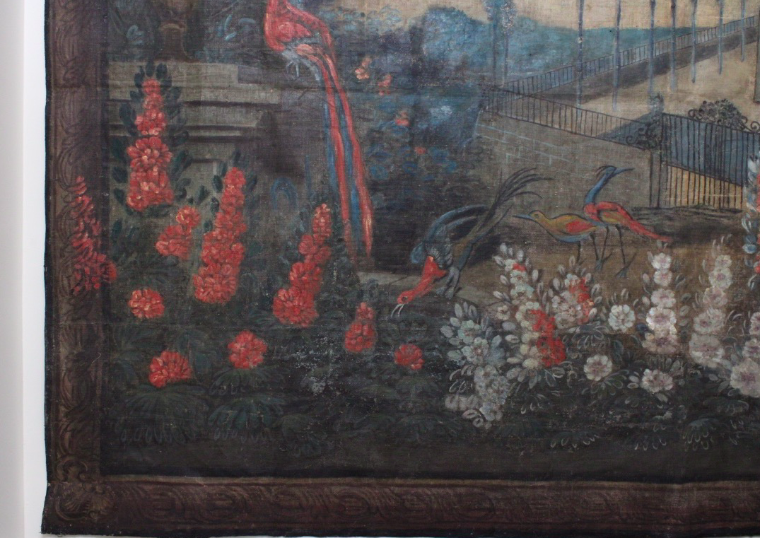 Toile peinte au paysage animé dans le goût des Tapisseries Verdure, début XIXe siècle – Image 5