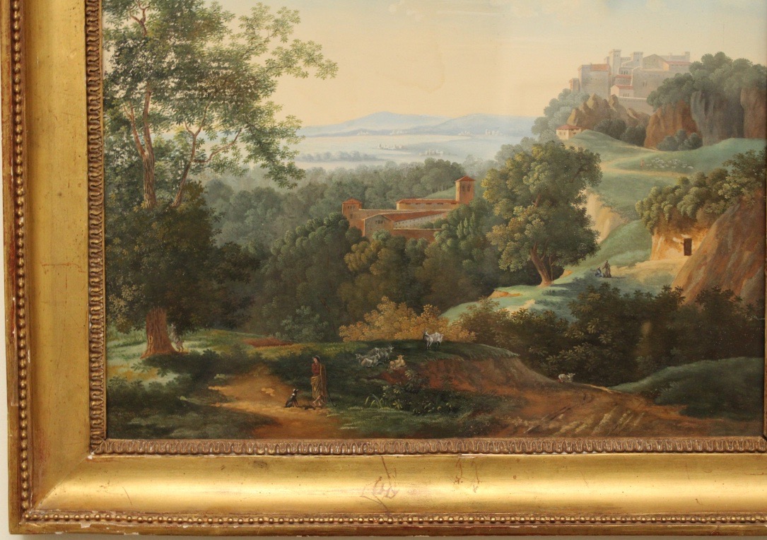 Gouache, paysage d'Arcadie, néoclassique 1ère moitié du XIXe siècle