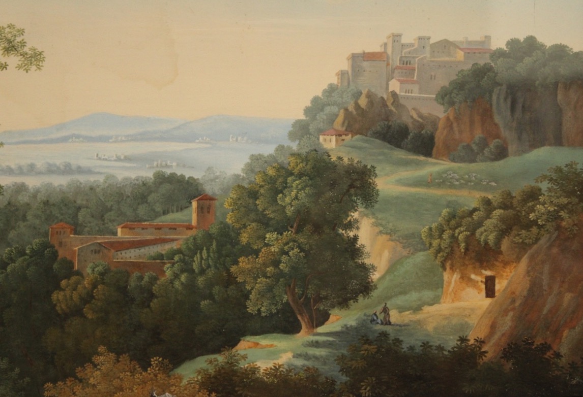 Gouache, paysage d'Arcadie, néoclassique 1ère moitié du XIXe siècle