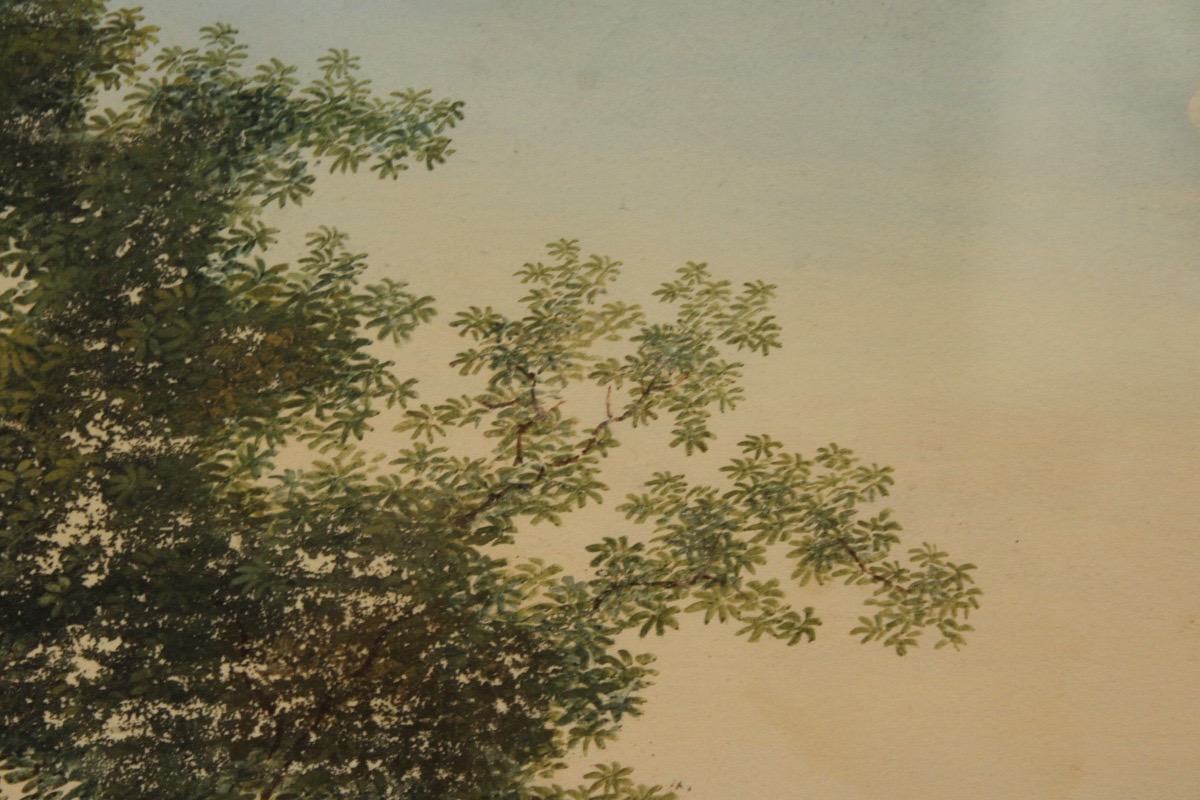Gouache, paysage d'Arcadie, néoclassique 1ère moitié du XIXe siècle
