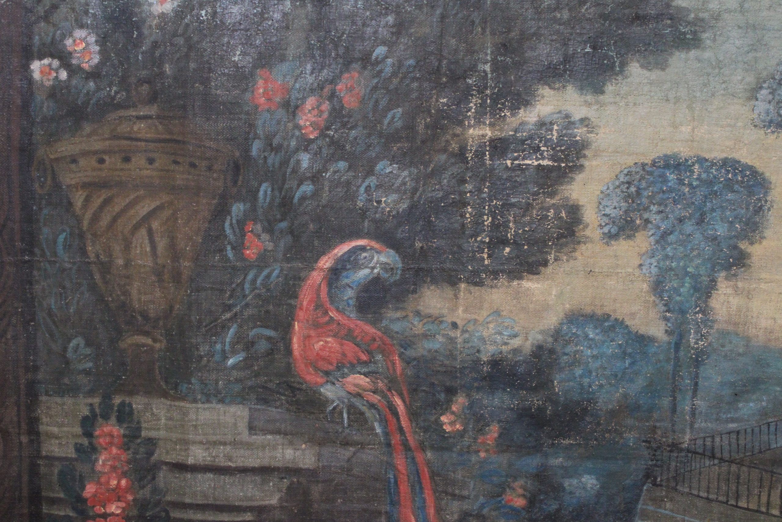 Toile peinte au paysage animé dans le goût des Tapisseries Verdure, début XIXe siècle – Image 3