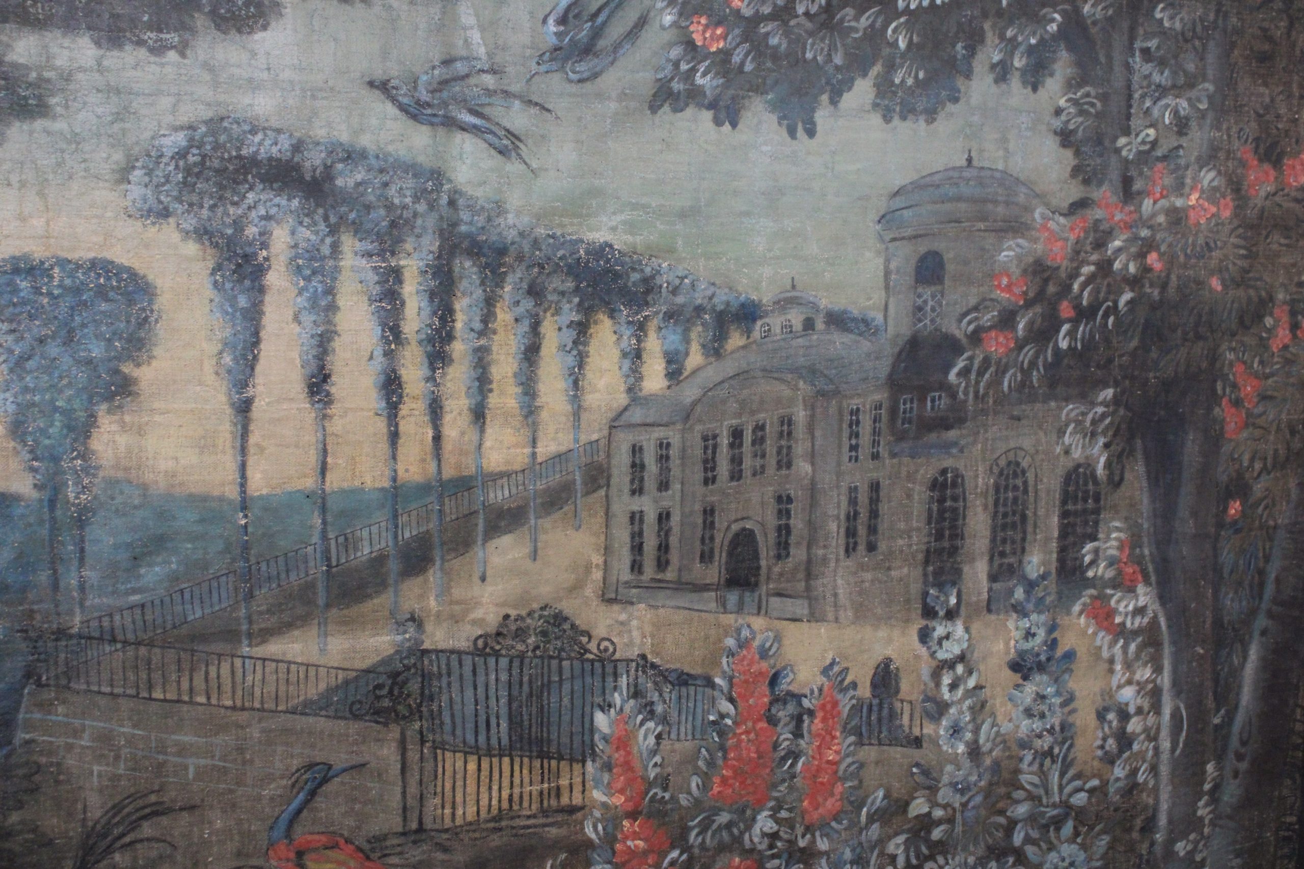 Toile peinte au paysage animé dans le goût des Tapisseries Verdure, début XIXe siècle – Image 2