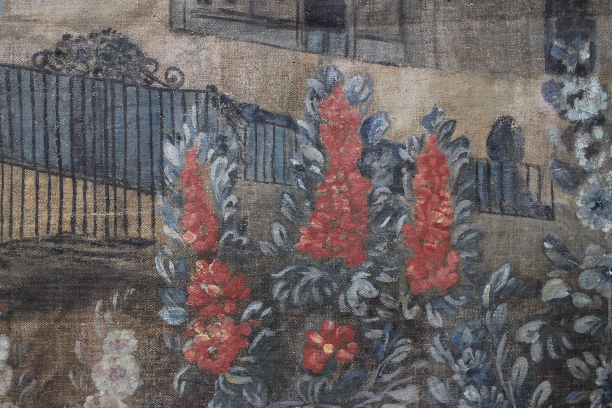 Toile peinte au paysage animé dans le goût des Tapisseries Verdure, début XIXe siècle – Image 4