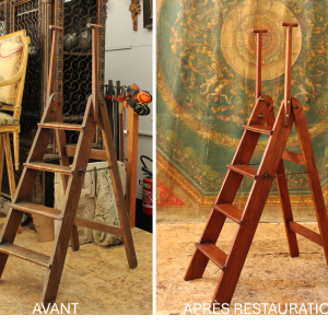 L'avant/après restauration d'un escalier de bibliothèque, XXeme siècle