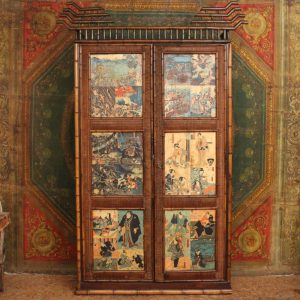 Armoire en bambou enrichie d'estampes Japonaises du XIXe