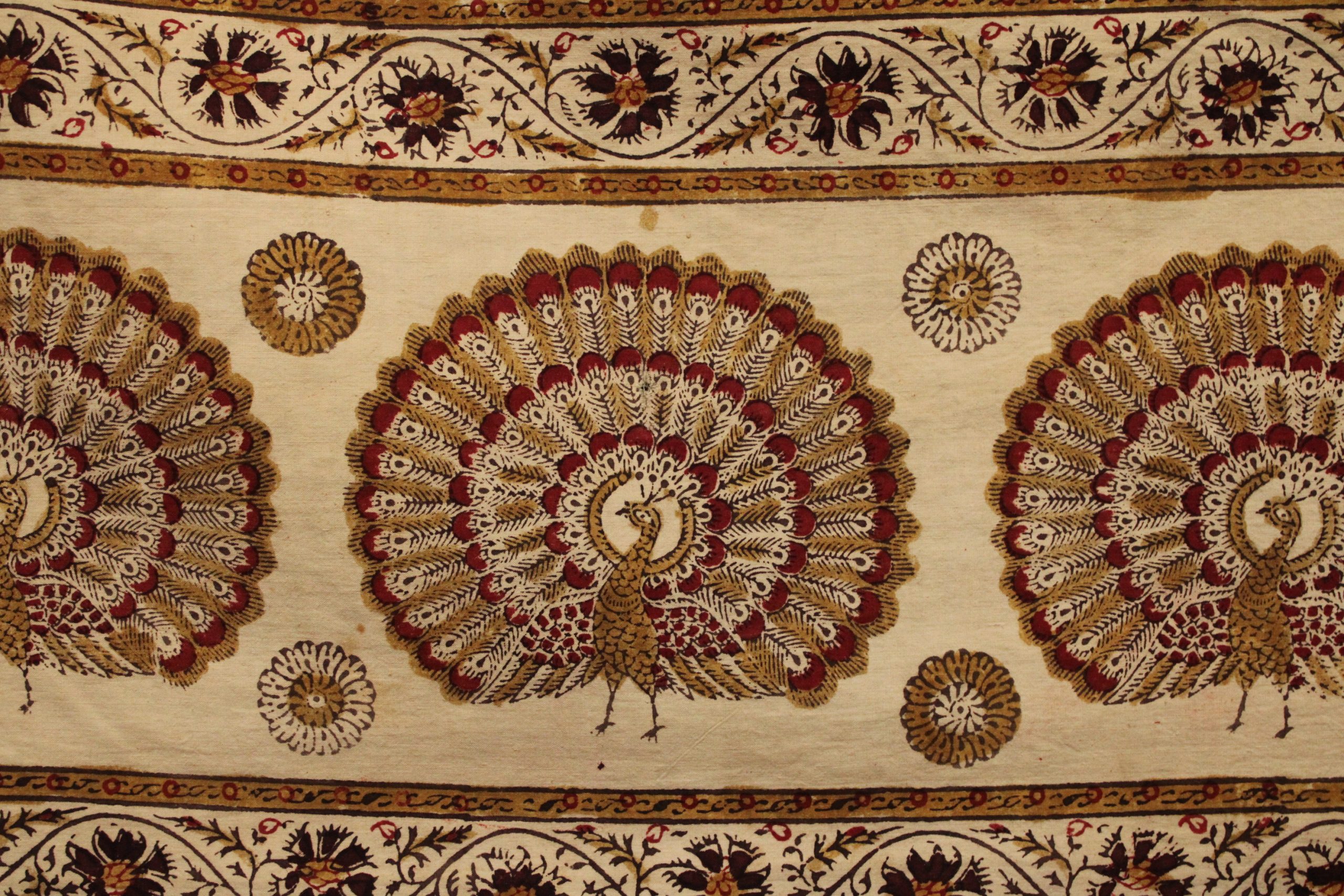 Large Indienne, tenture en coton imprimée à la planche, France, XIXe siècle