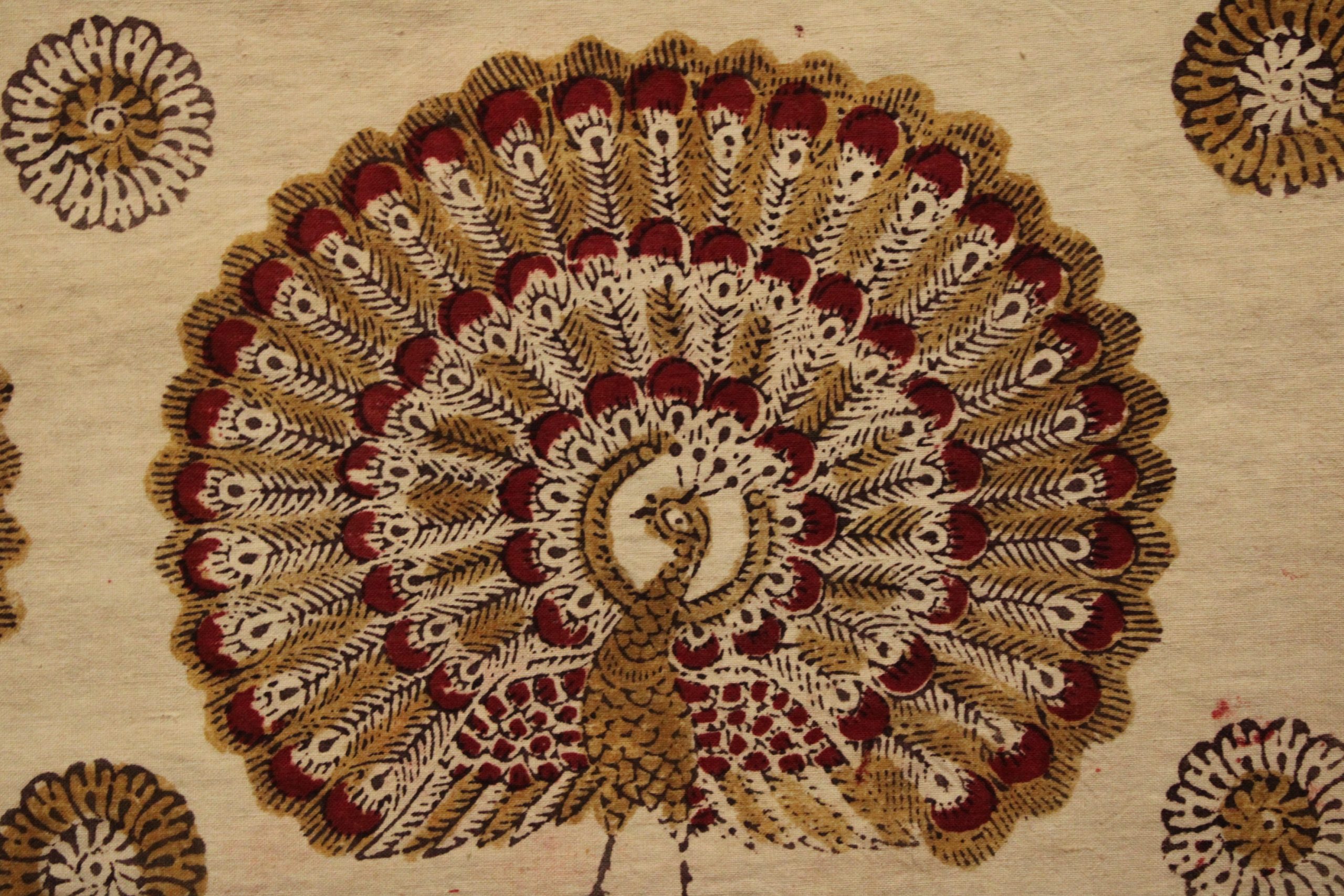 Large Indienne, tenture en coton imprimée à la planche, France, XIXe siècle