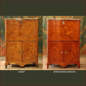 Restauration complète d'un secrétaire d’époque Louis XV en placage de bois de rose